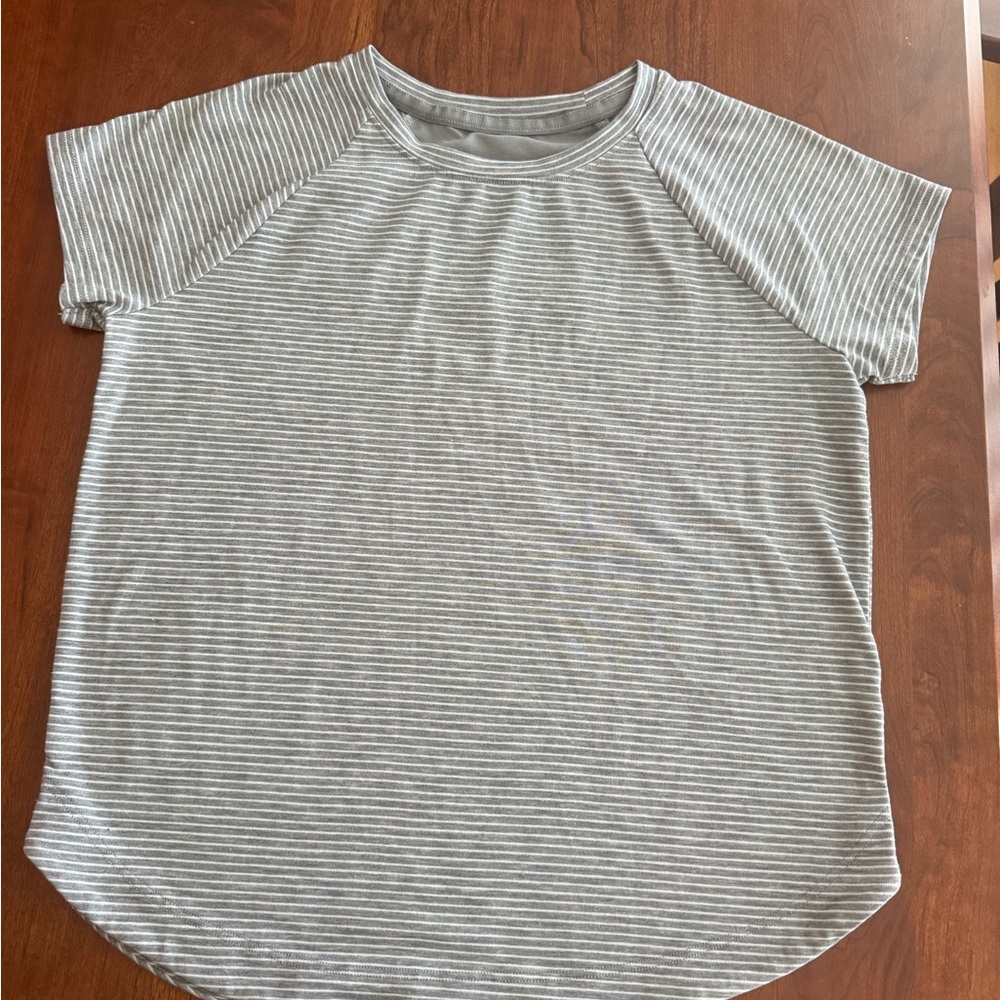 Athleta Gray and White Striped Tee